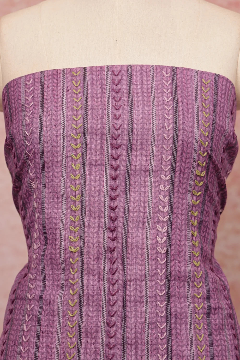 Lavender Semi Linen Thead Work Unstitched Churidhar Material
