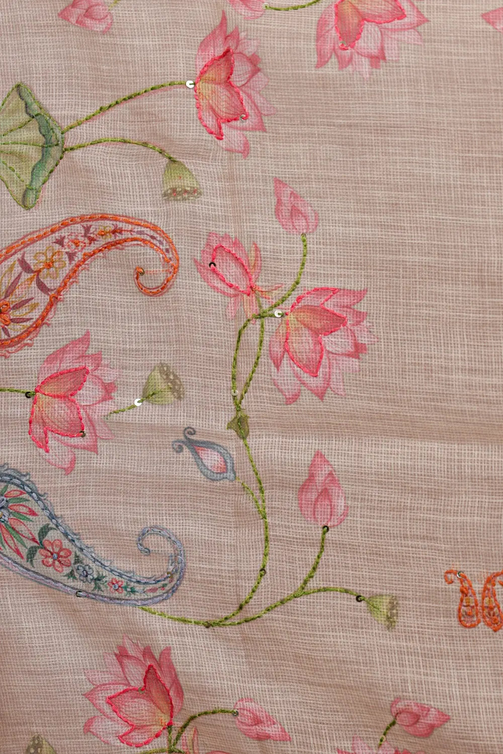 Sandal Color Linen Printed Unstitched Churidhar Material