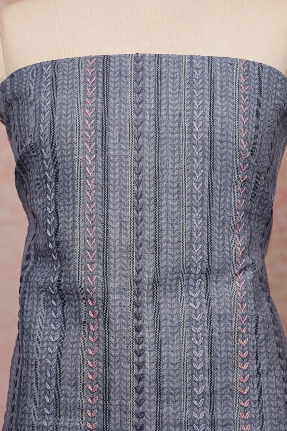 Grey Blue Linen Printed Unstitched Churidhar Material