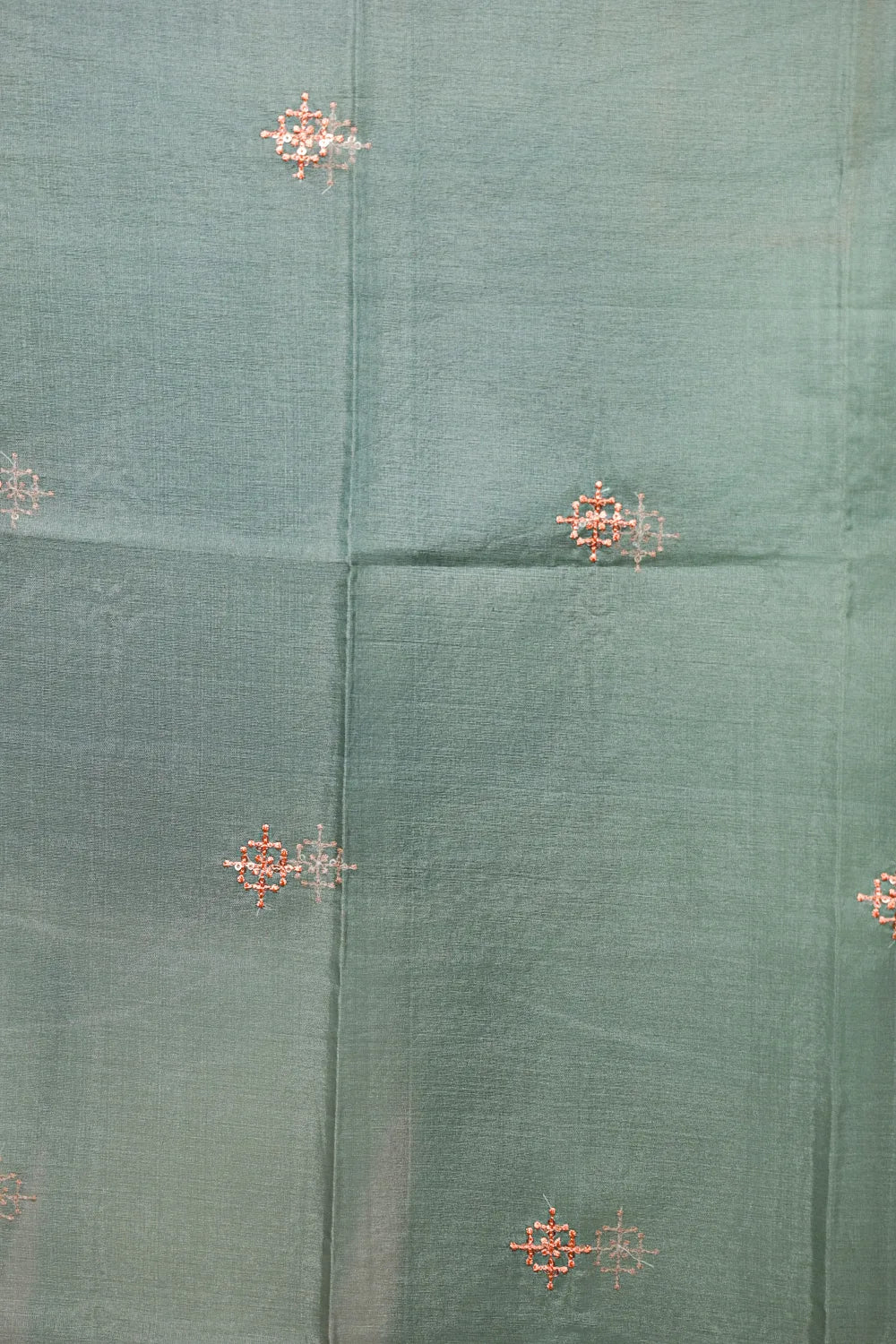 Green Semi Silk Beads Work Unstitched Churidhar Material