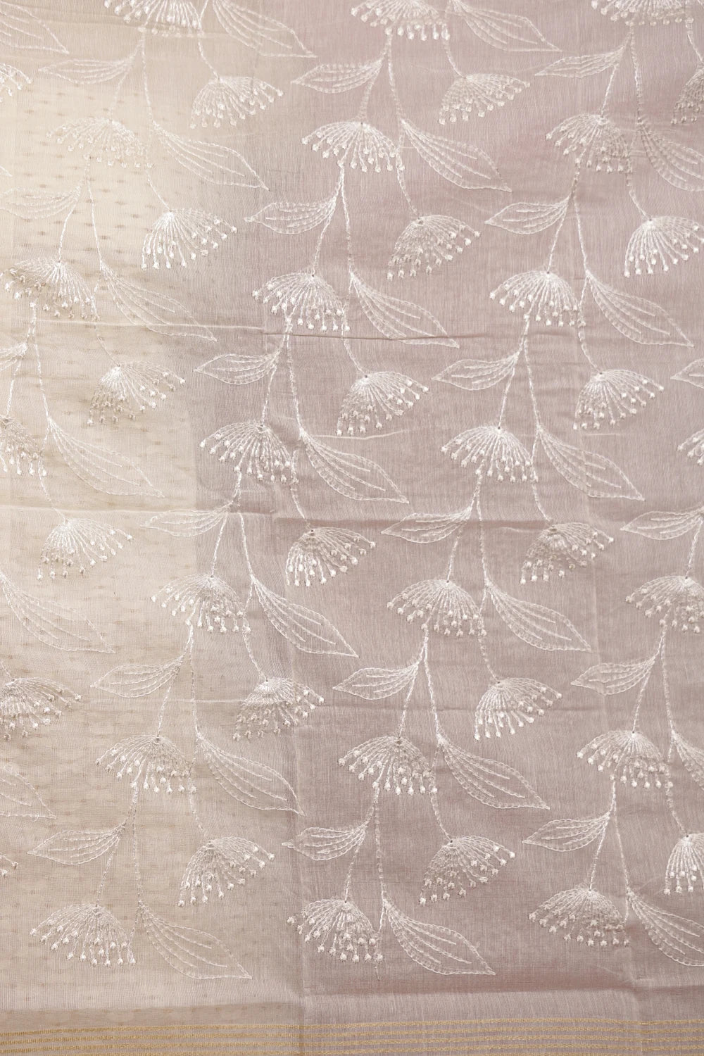 Cream Semi Chanderi Printed Unstitched Churidhar Material