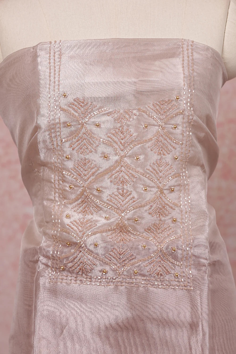 Rose Gold Tissue Beads Work Unstitched Churidhar Material