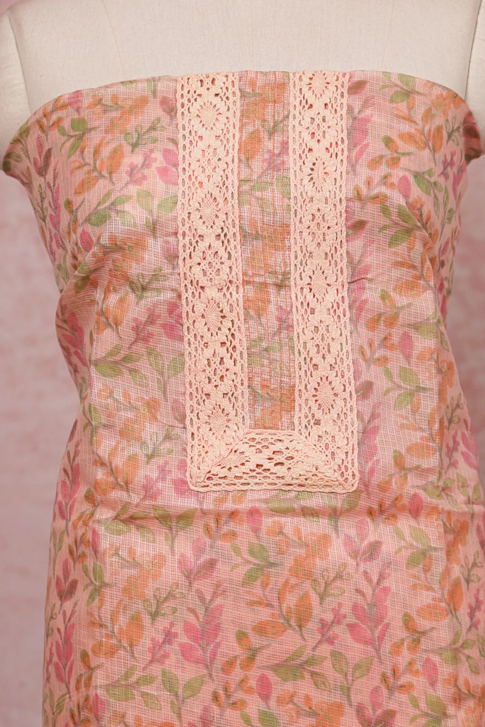 Peach Kota Printed Unstitched Churidhar Material