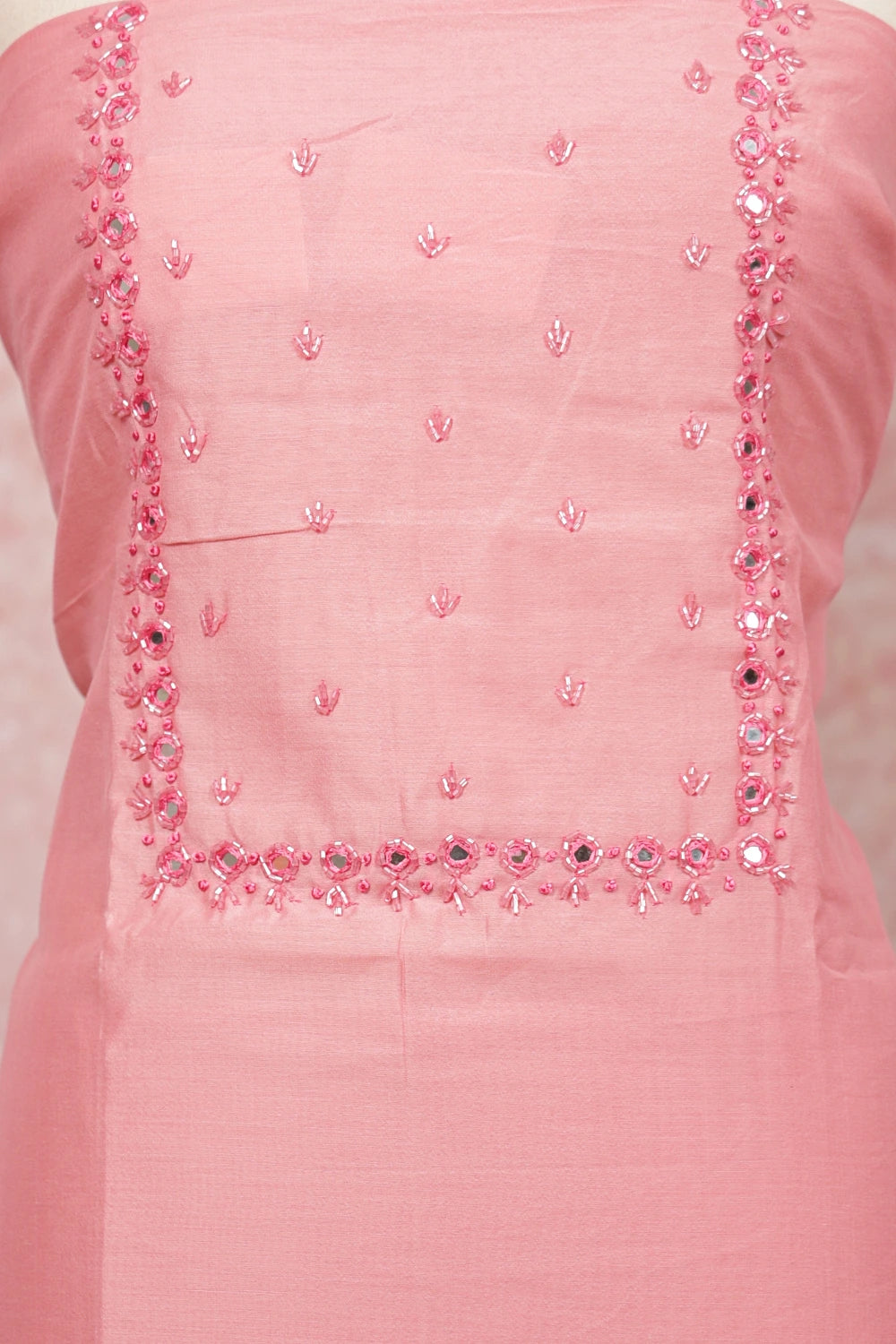 Peach Semi Silk Mirror Work Unstitched Churidhar Material