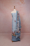 Powder Blue Semi Linen Thread Butta Unstitched Churidhar Material