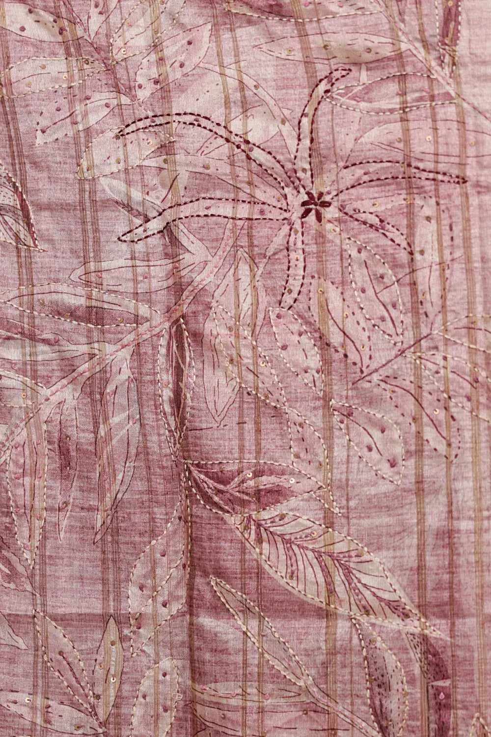 Light Rose Semi Chanderi Thread Work Unstitched Churidhar Material