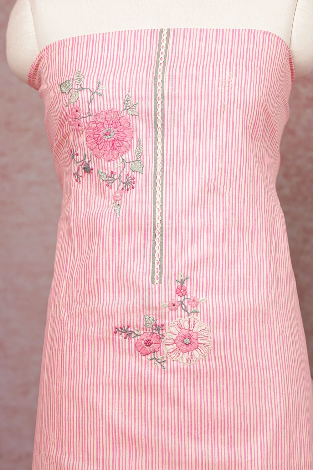 Cream Cotton Lines Unstitched Churidhar Material