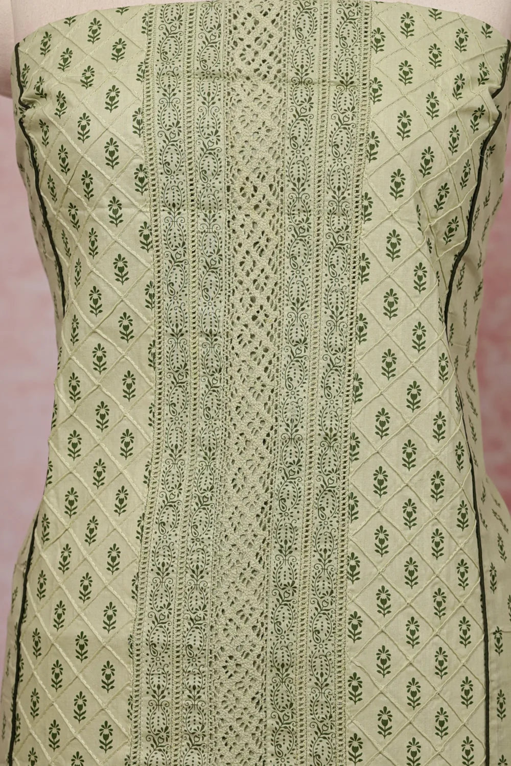 Light Green Cotton Printed Unstitched Churidhar Material