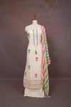Cream Linen Applic Work Unstitched Churidhar Material