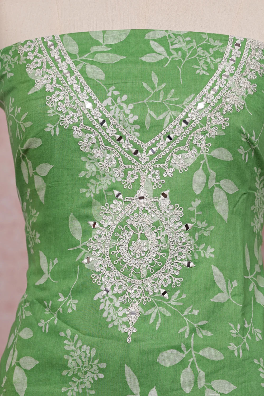 Green Cotton Printed Unstitched Churidhar Material