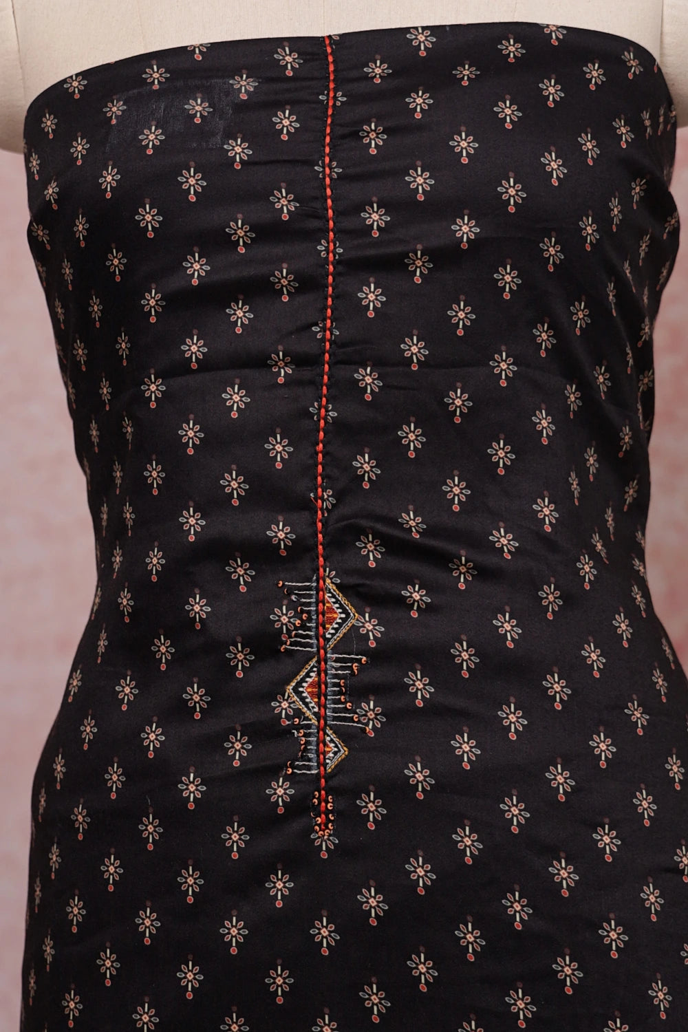Black Cotton Printed Unstitched Churidhar Material