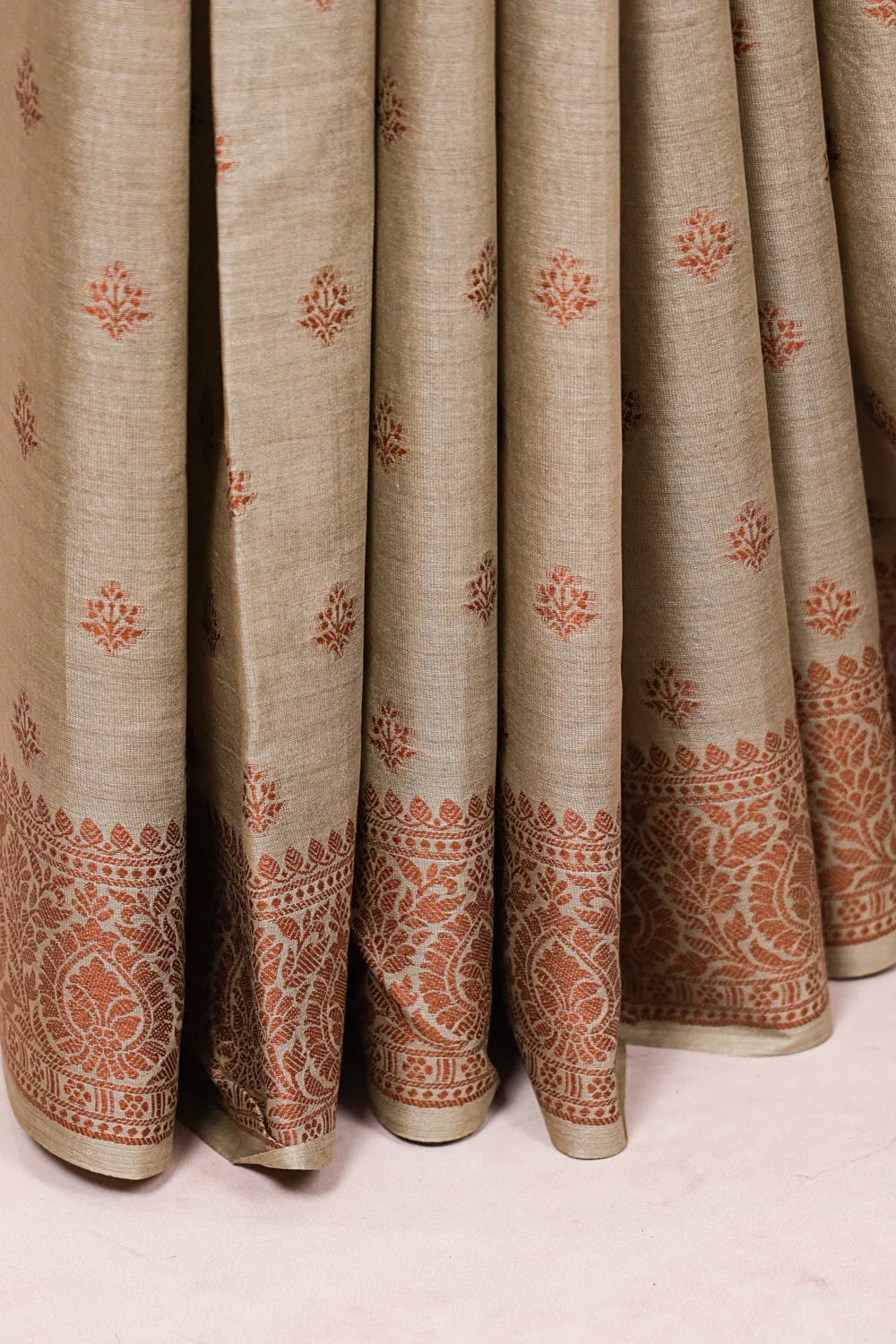 Beige Tussar Silk Saree