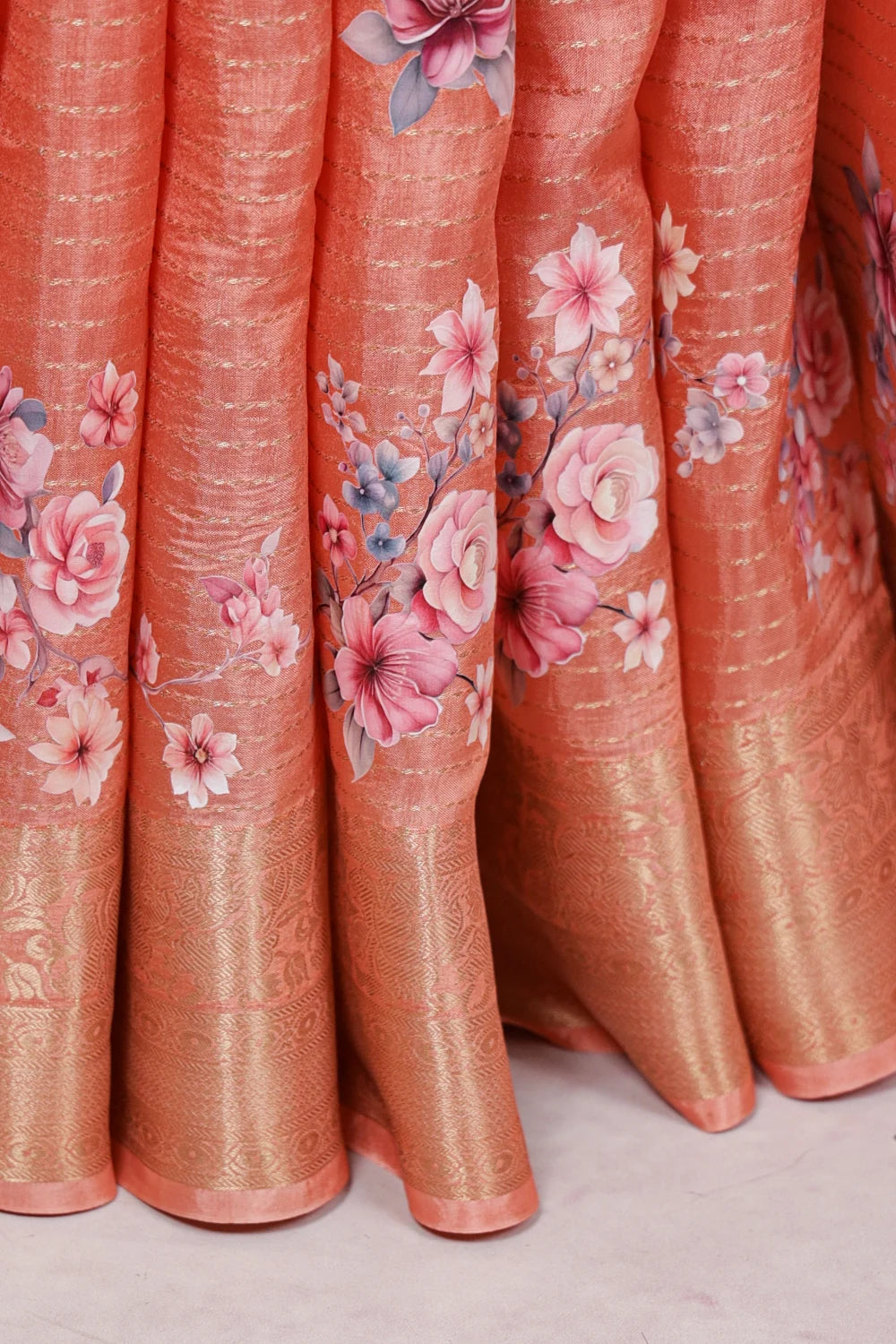 Dark Peach Semi Tussar Saree
