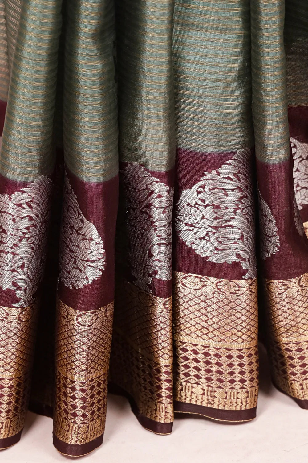 Ash Green Semi Silk Saree