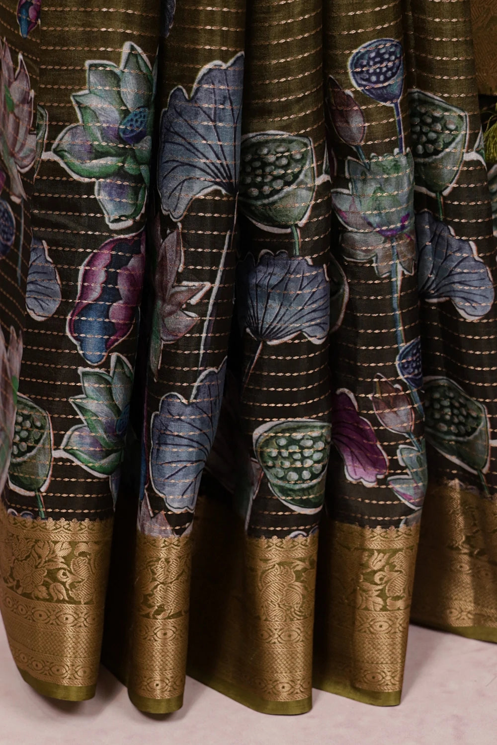 Moss Green Semi Banarasi Saree