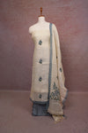 Off White Linen Hand Work Unstitched Churidhar Material