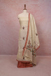 Off White Linen Hand Work Unstitched Churidhar Material