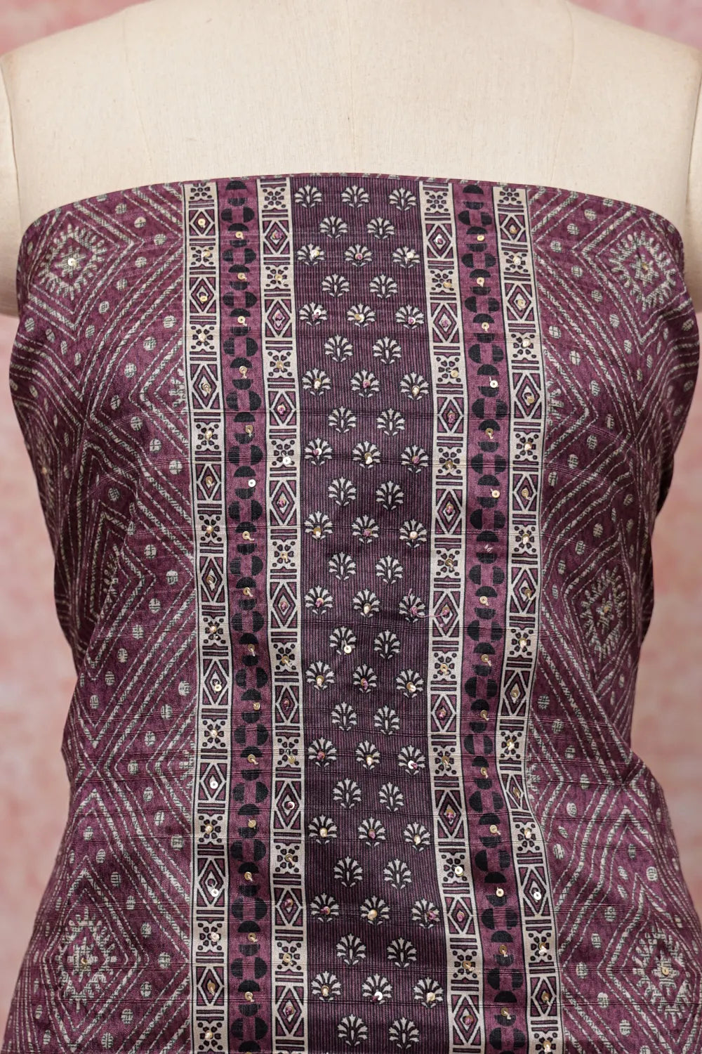 Lavender Chanderi Printed Unstiched Churidhar Material