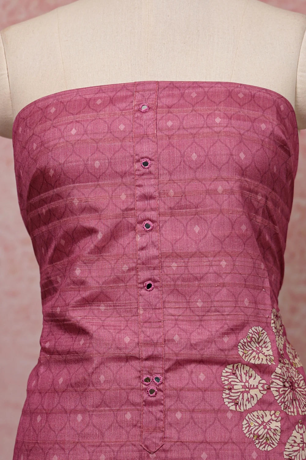 Onion Color Chanderi Printed Unstitched Churidhar Material