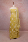 Light Yellow Crush Organza Thread Work Unstitched Churidhar Material