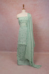 Light Green Crush Organza Thread Work Unstitched Churidhar Material