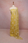 Lemon Yellow Crush Organza Thread Work Unstitched Churidhar Material