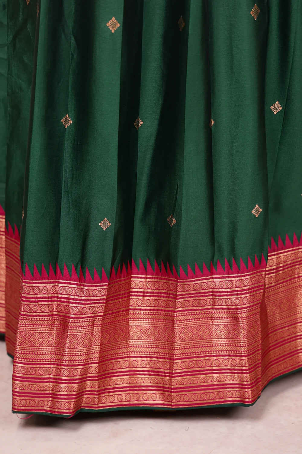 Bottle Green And Pink Semi Silk Dhavani Set