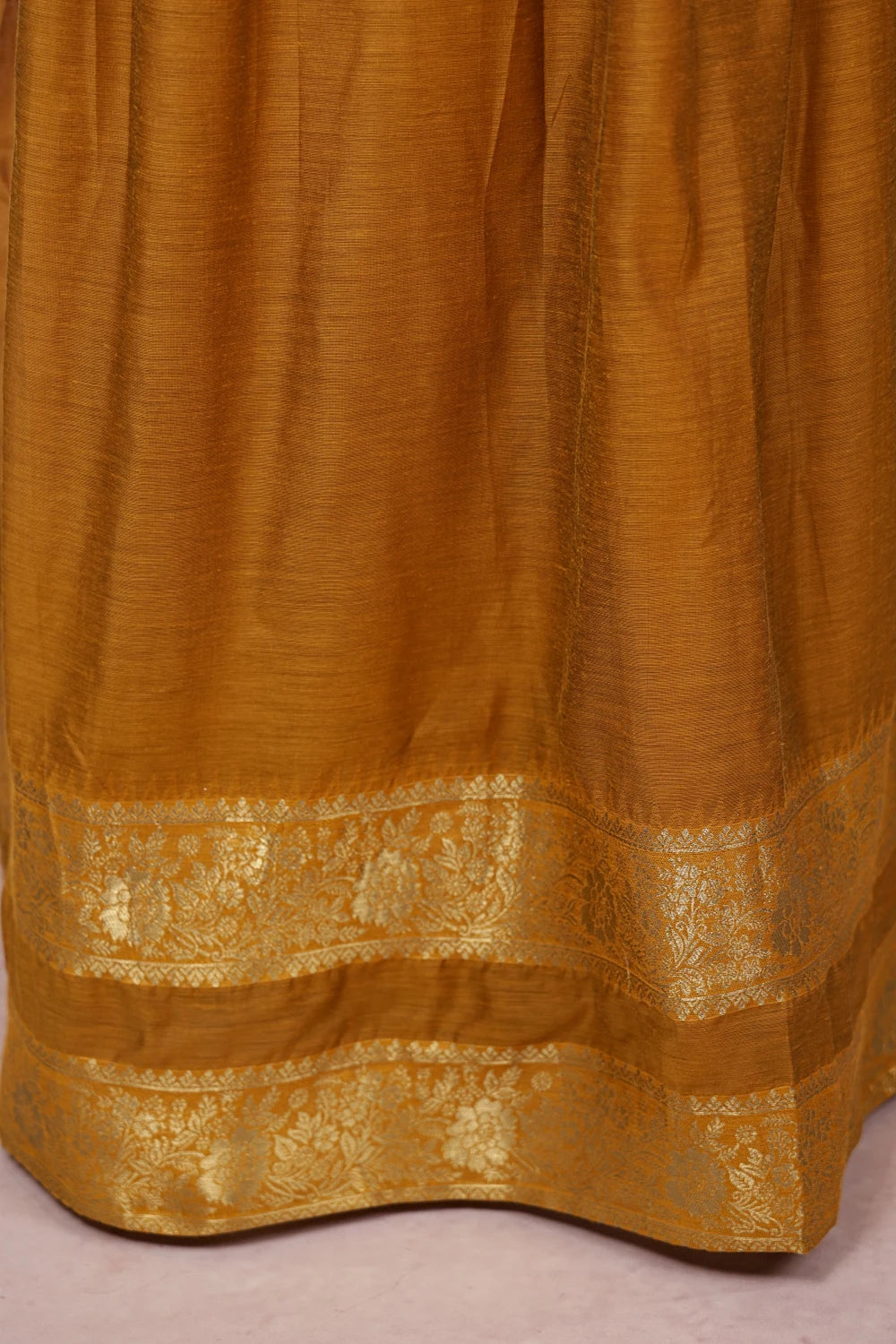 Mustard Yellow Semi Chanderi Dhavani Set