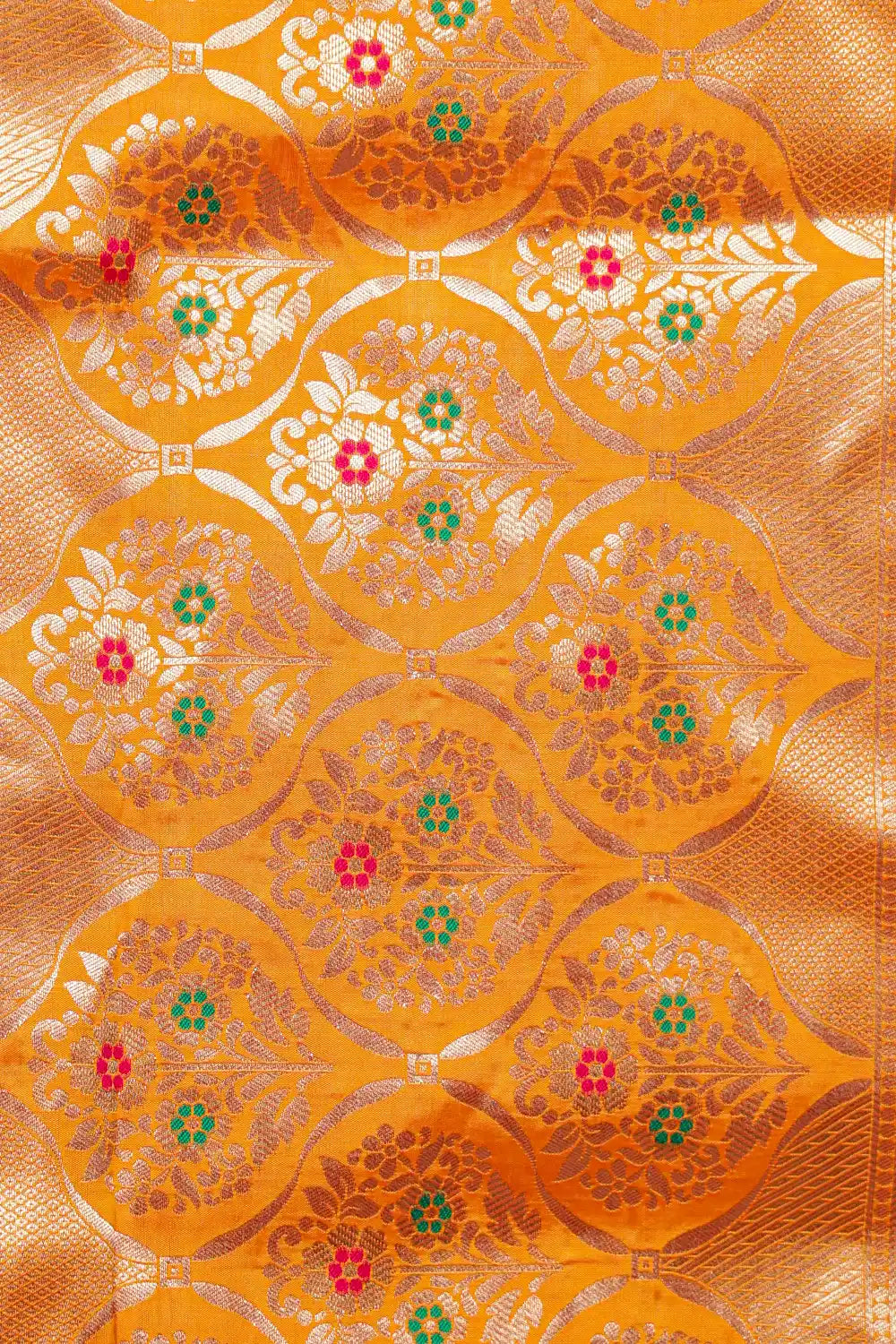 Rani Pink And Mango Yellow Semi Banarasi Dhavani Set