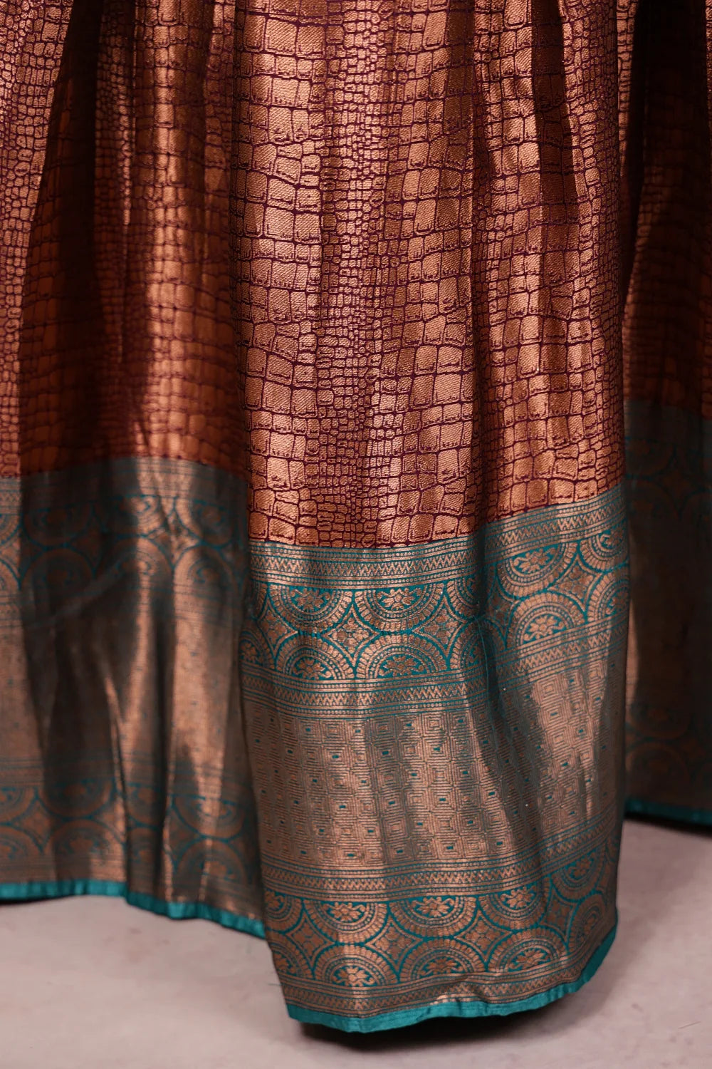 Wine And Sapphire Green Semi Chanderi Dhavani Set