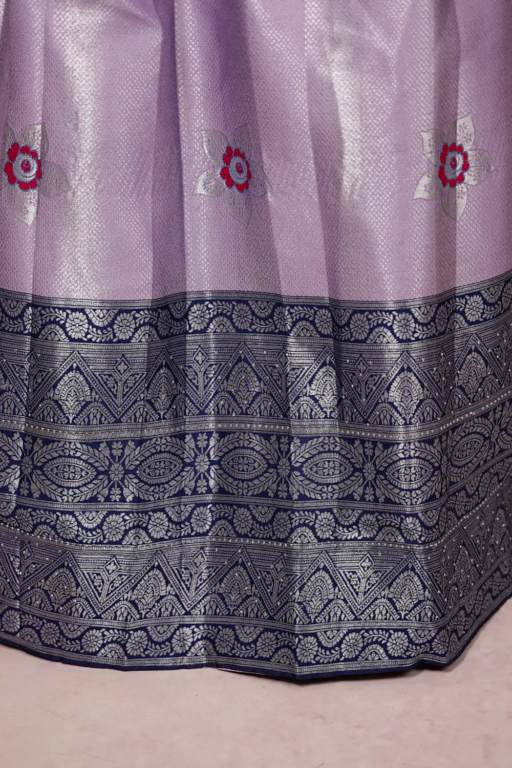 Lavender And Navy Blue Semi Chanderi Dhavani Set