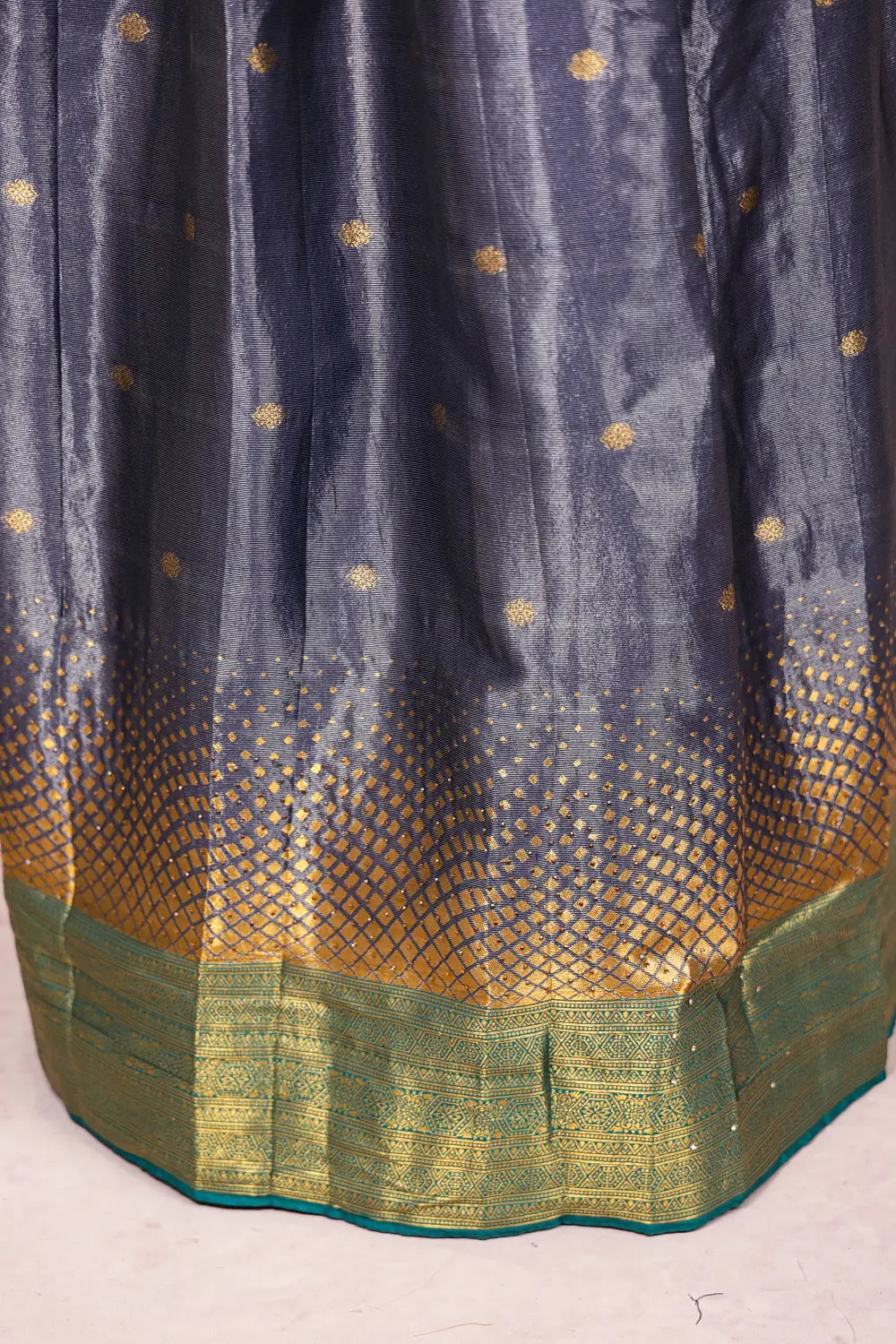 Grey With Sapphire Green Semi TissueDhavani Set