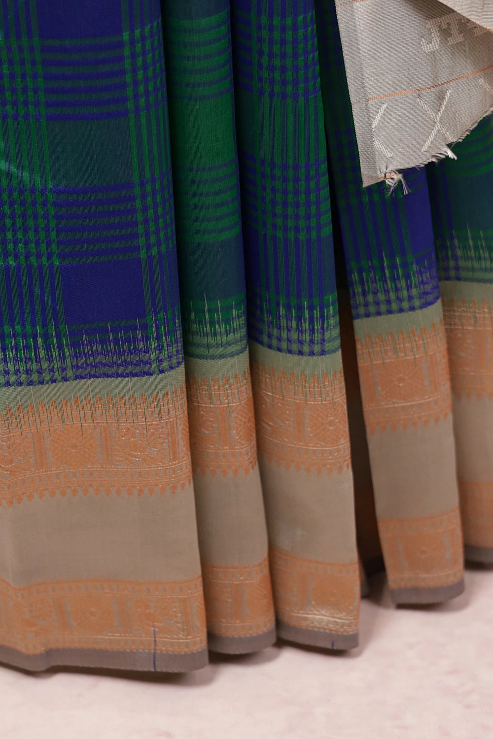 Blue With Green Semi Silk Saree