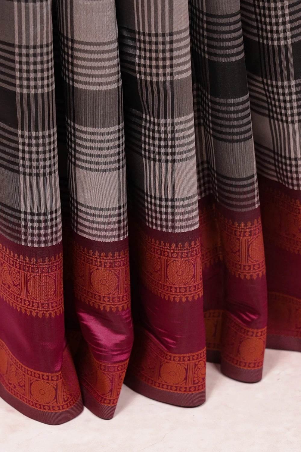 Ash And Black Semi Silk Saree
