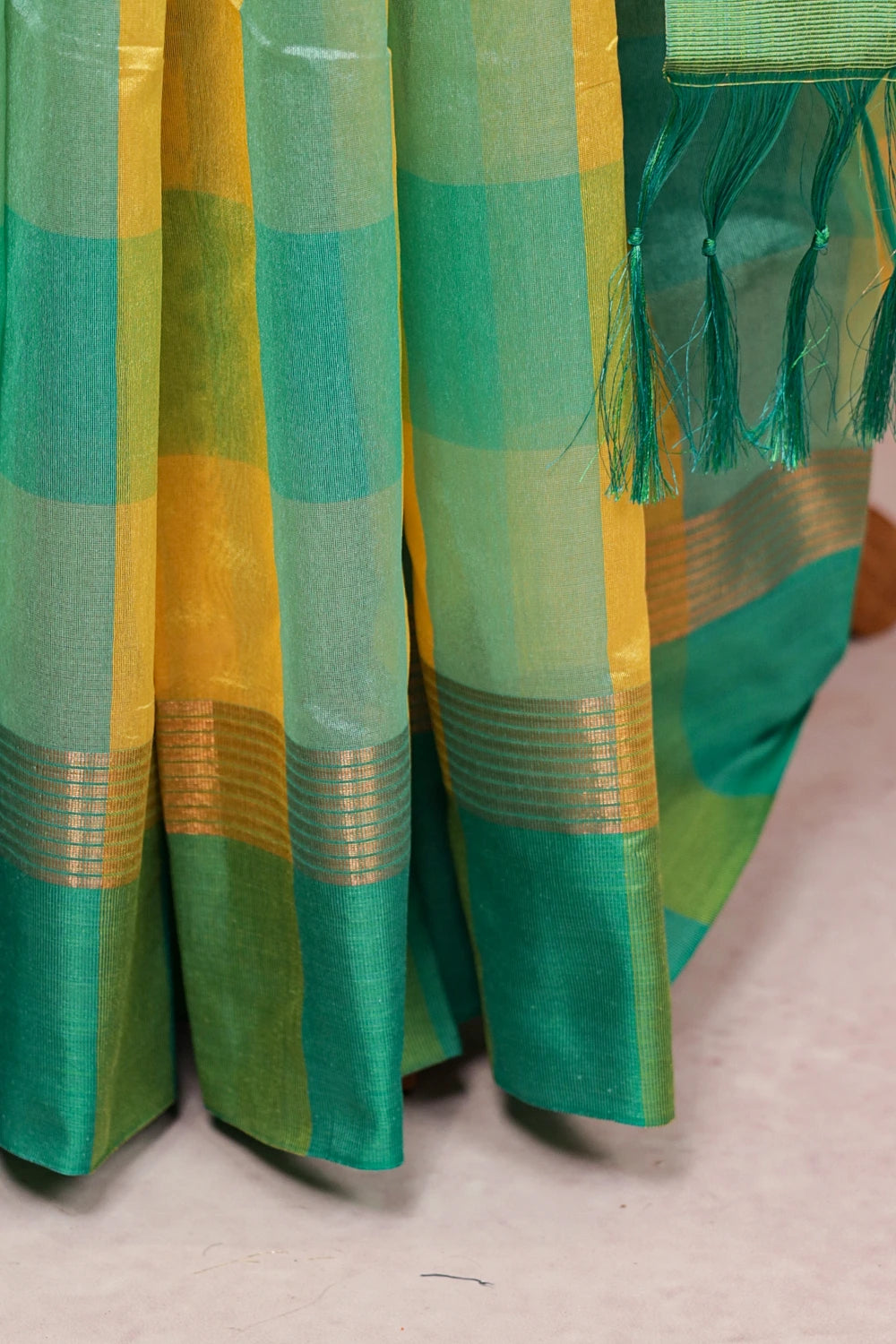 Yellow Green Cotton Saree