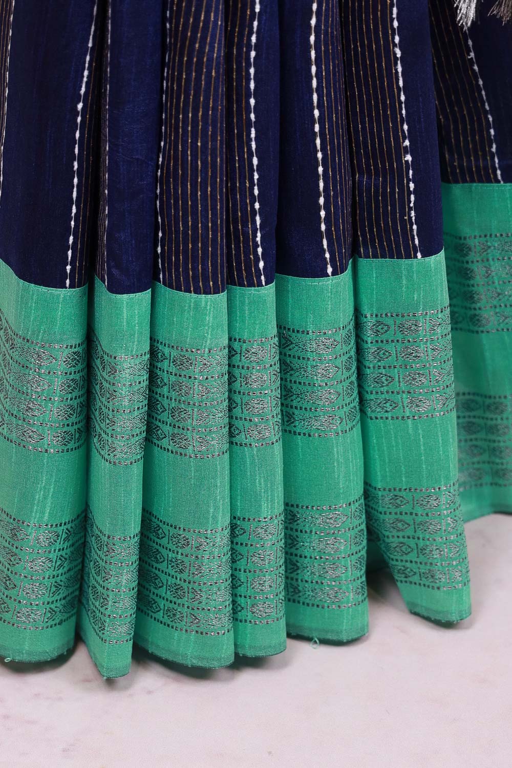 Navy Blue Semi Jute Saree - Seematti