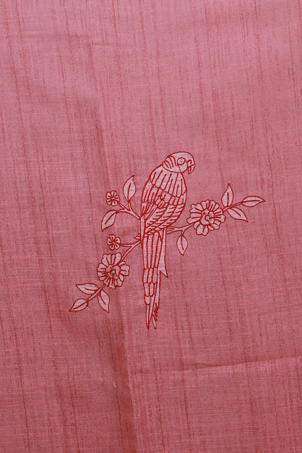 Onion Color Linen Thread Work Unstitched Churidhar Material