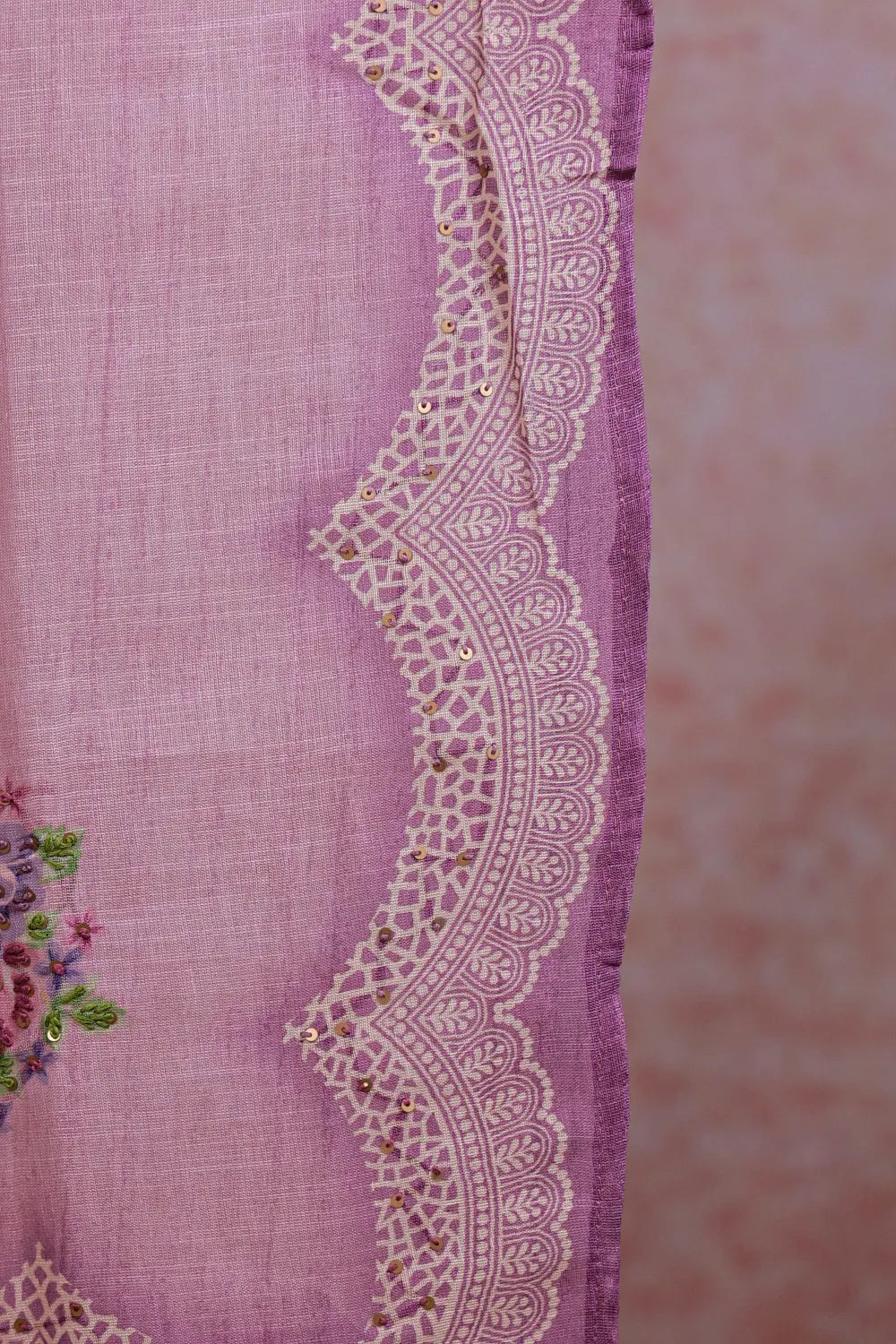 Light Lavender LInen Thread Work Unstitched Churidhar Material - Seematti