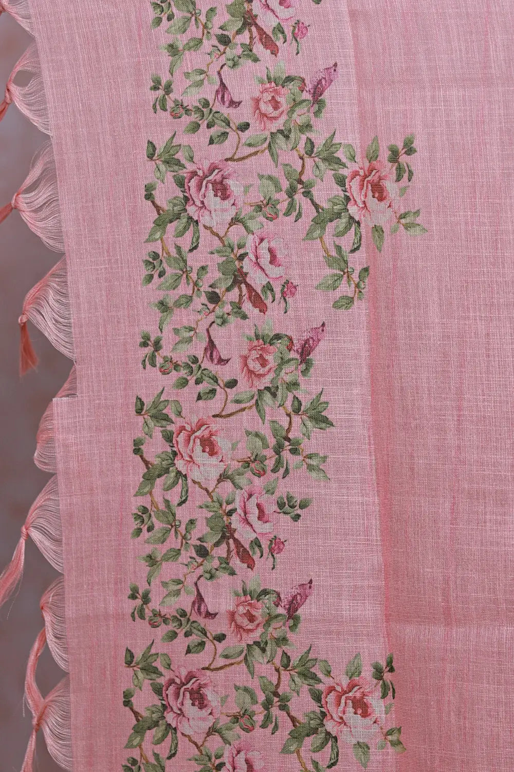 Peach Linen Thread Work Unstitched Churidhar Material - Seematti