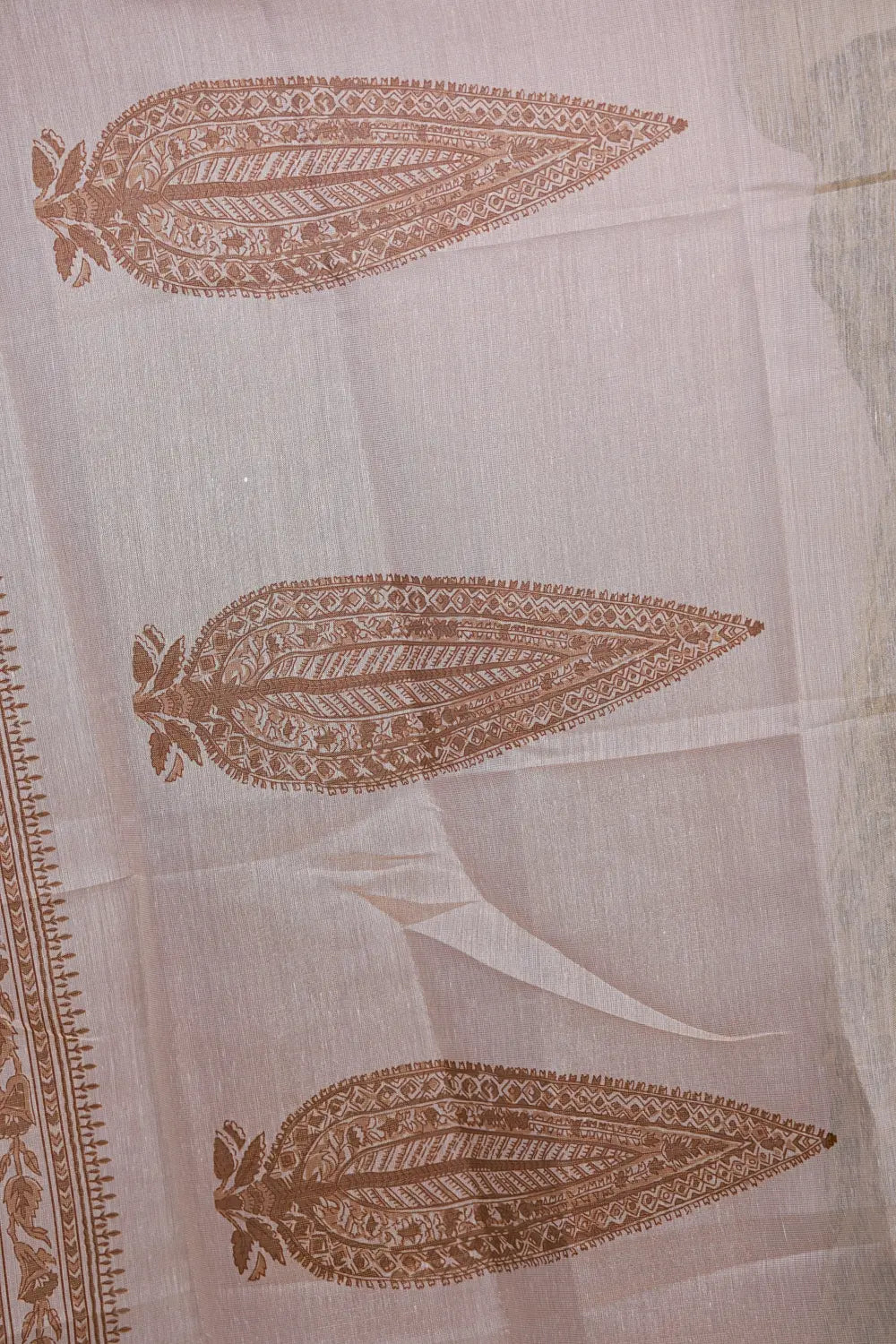 Cream Tissue Silk Printed Unstitched Churidhar Material