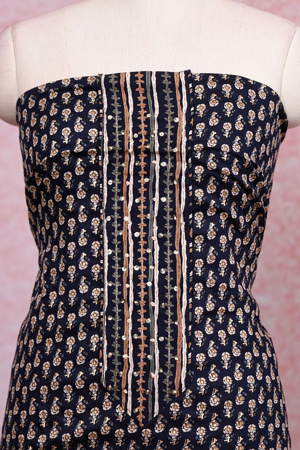 Navy Blue Soft Cotton Printed Unstitched Churidhar Material