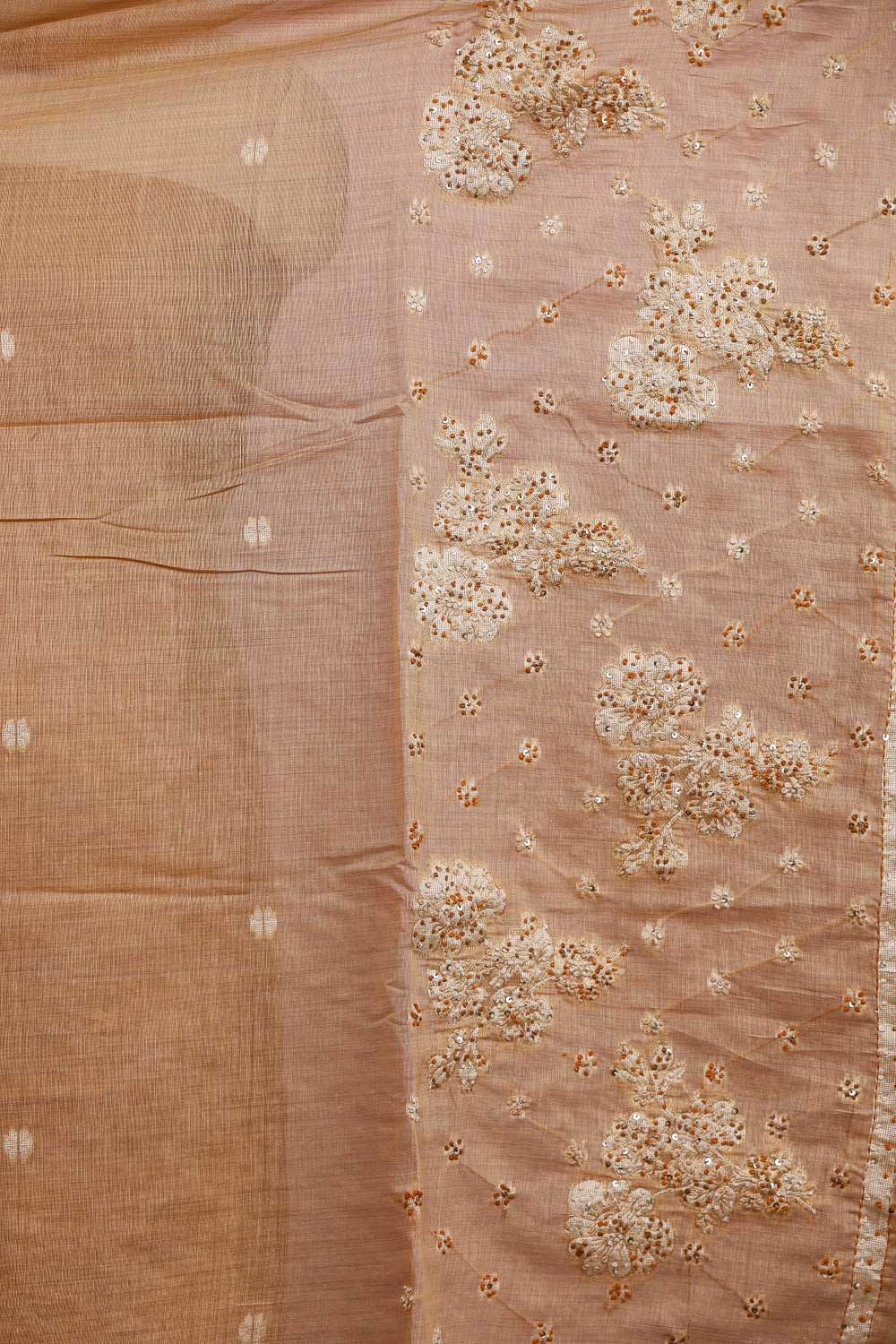 Fawn Color Chanderi Kantha Stitched Unstitched Churidhar Material