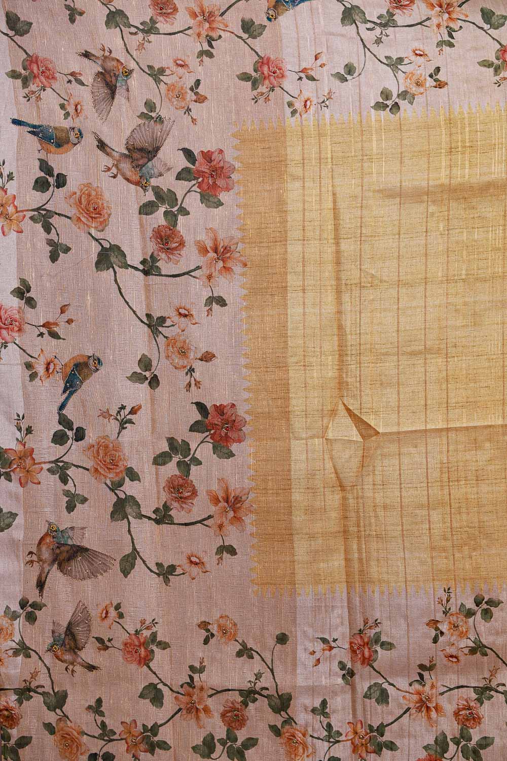 Golden Yellow Semi Tussar Printed Unstitched Churidhar Material