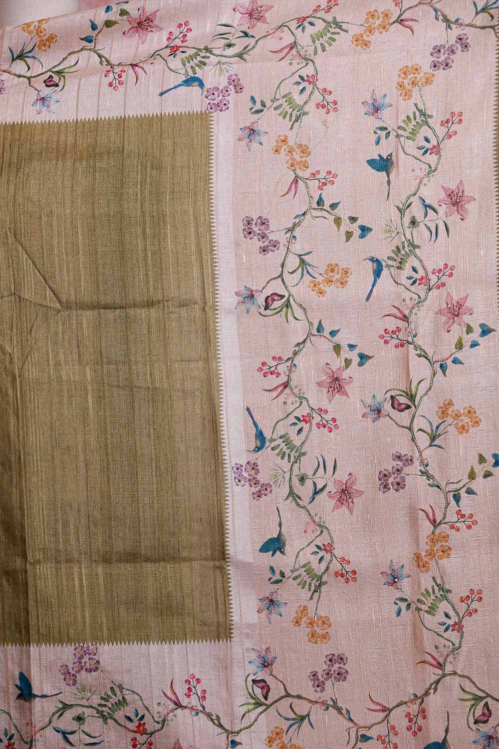 Green Semi Silk Thread Work Unstitched Churidhar Material