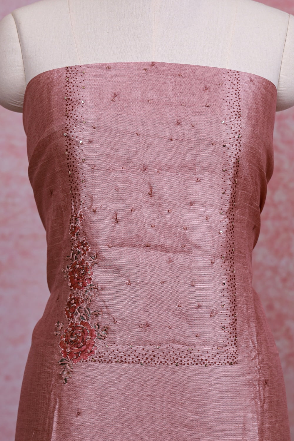 Onion Pink Semi Silk Plain Body Unstitched Churidhar Material