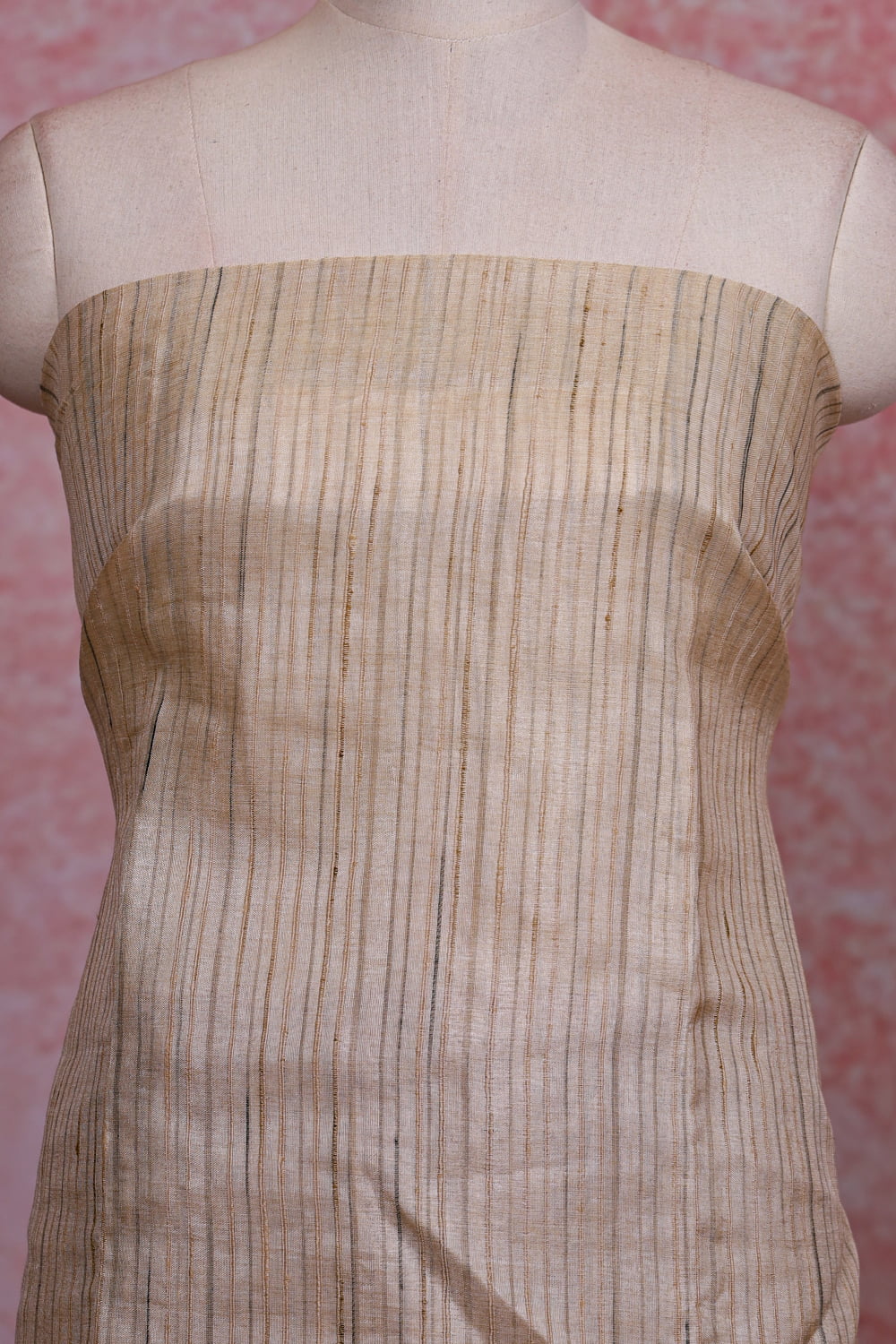 Cream Semi Silk Stripes Unstitched Churidhar Material