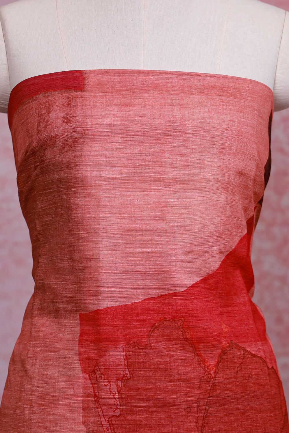 Peach Linen Printed Unstitched Churidhar Material