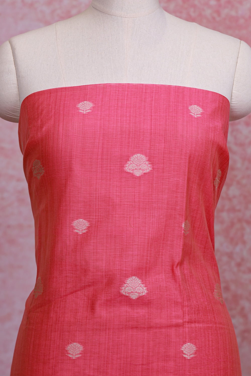 Pink Chanderi Banarasi Design Unstitched Churidhar Material