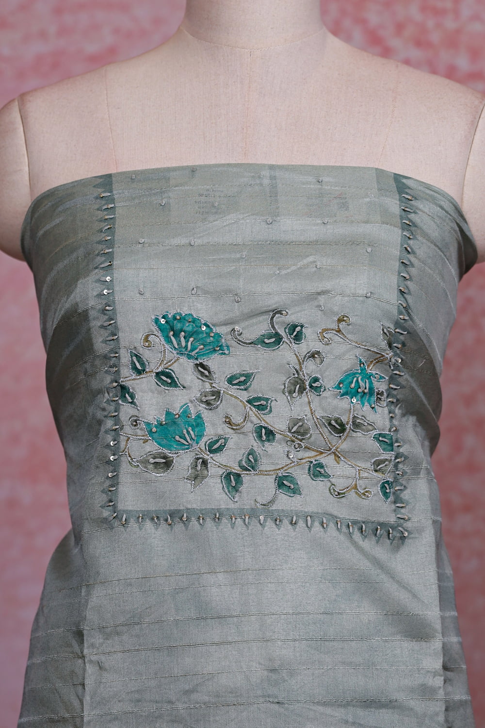 Grey Semi Silk Stripes Unstitched Churidhar Material