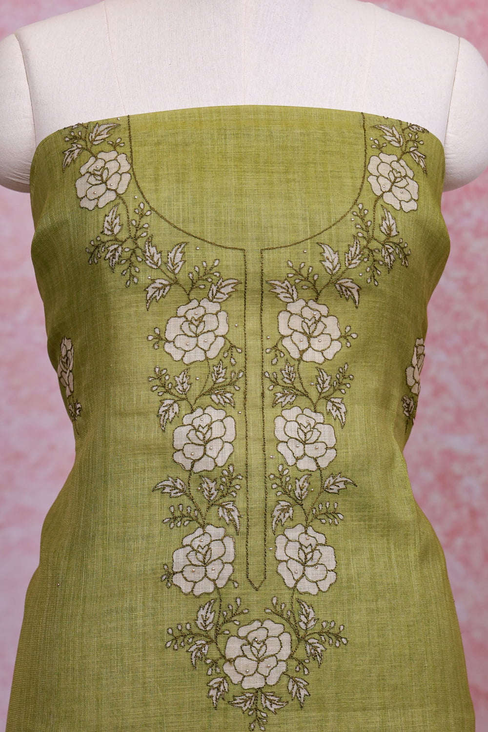 Mehandi Green Linen Printed Unstitched Churidhar Material